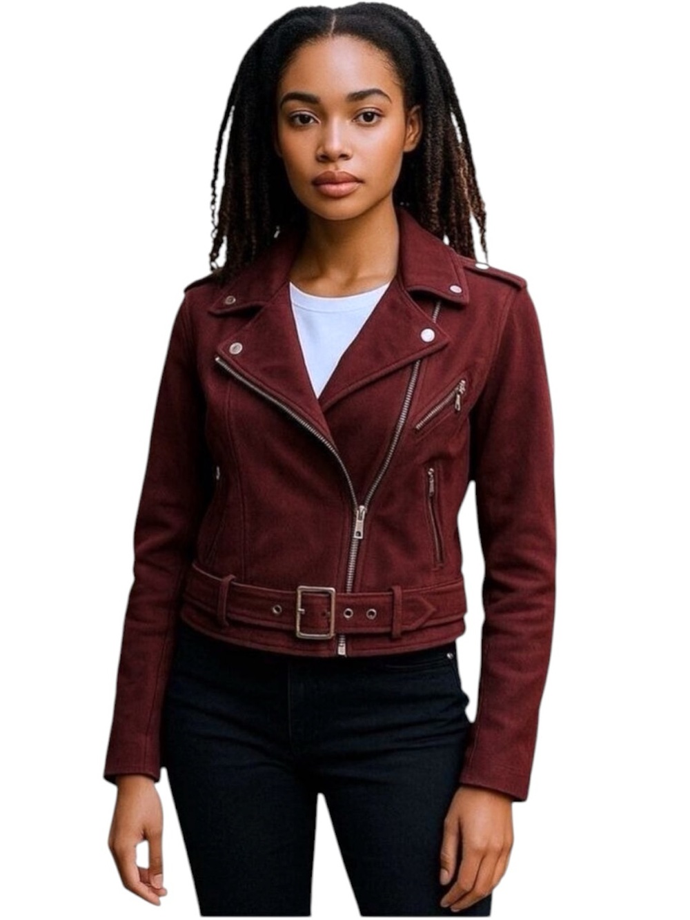 Suede Cropped Moto Jacket Women’s Size Medium (Fits like a Small) Maroon
